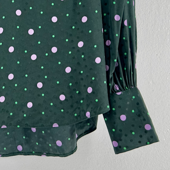 KATE SPADE Pine Forest Green Polka POP DOTS Preppy WOMENS XS Silk Blend PREP Top - Picture 3 of 8